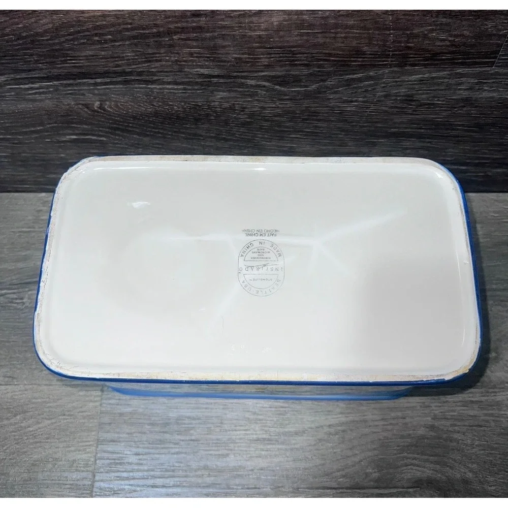 Vtg Stonelite Inspirado Blue White Lemon Design Bread/Biscotti Box Seattle USA